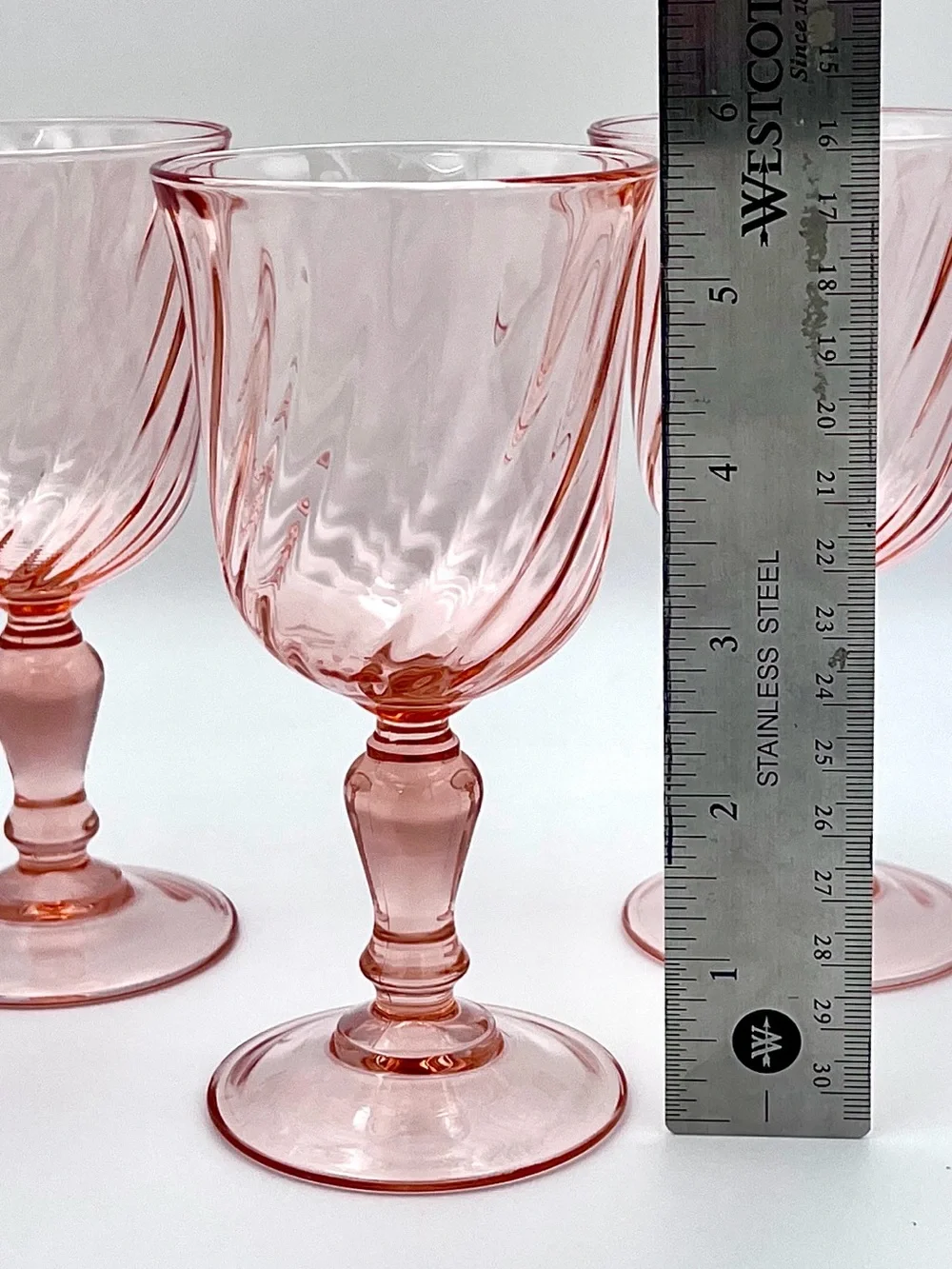 Vintage Arcoroc France Rosaline Pink Swirl Water Goblets - Set of 4